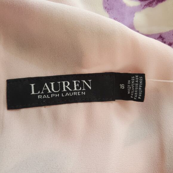 Lauren Ralph Lauren Floral Chiffon Sleeveless Dress Pastel Pink Bow Size 16 NEW - Picture 3 of 12